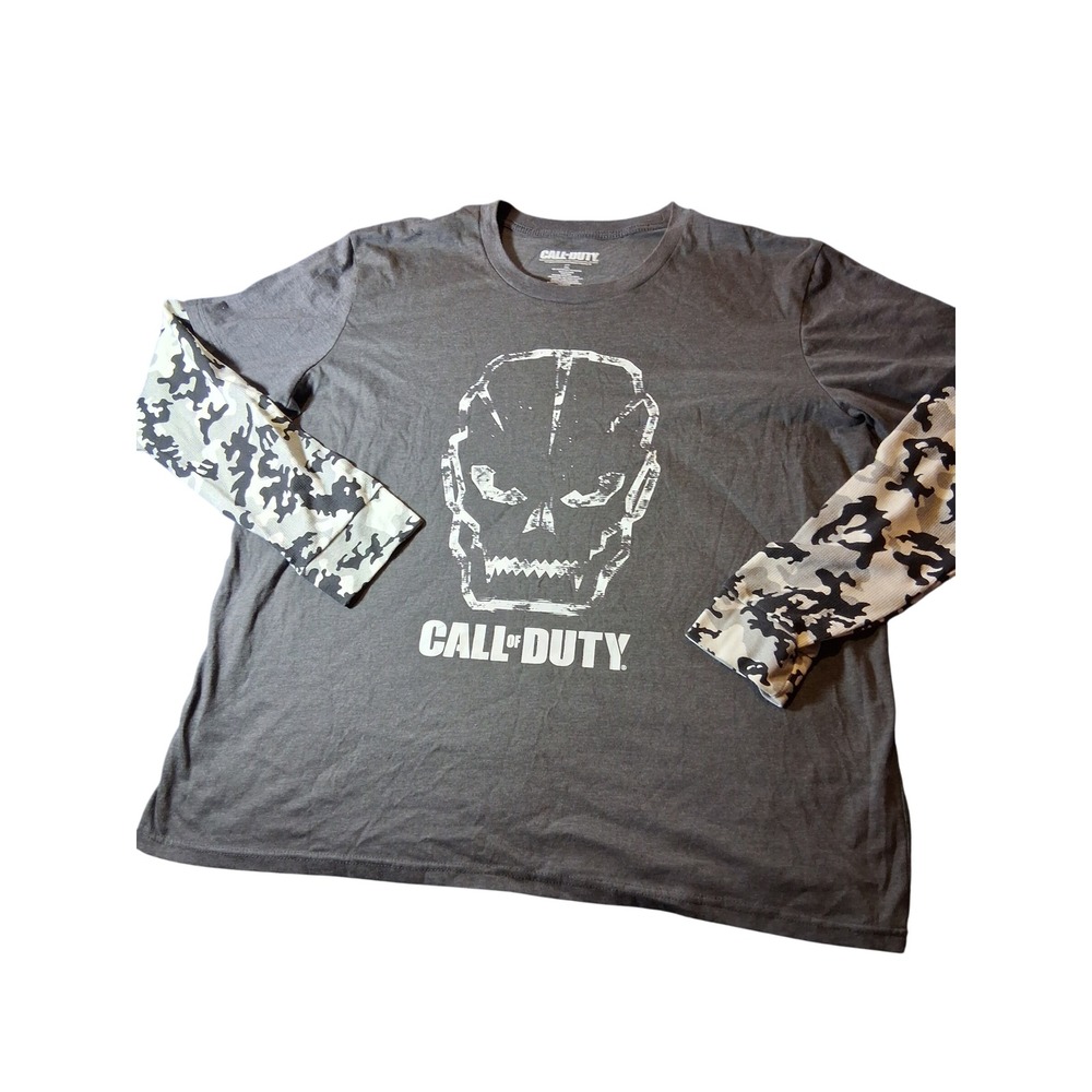 Call of Duty Mens 2XL Charcoal Grey Skull Camo Sleeve Long Sleeve Graphic Shirt